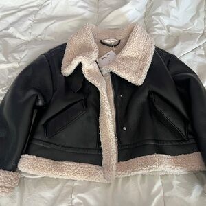 Sherpa Lined Shearling Leather Flight Jacket Size Medium